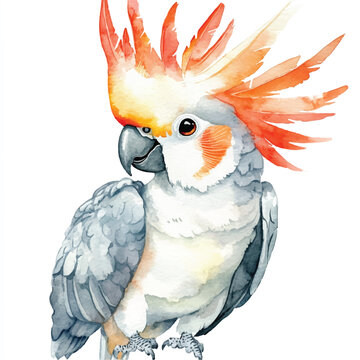 recommend clip art: cute Cockatoo watercolor clipart illustration isolated