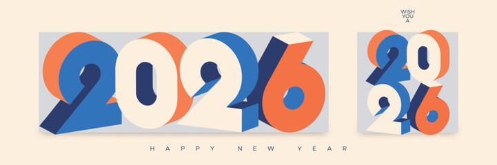 2026 new year with number on art wall concept. Happy new year 2026 modern art banner template for calendar, cover, card and social media post template