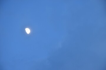 half moon floating from rain cloud on sky in twilight background 