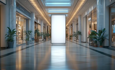 Obraz premium White Roll-Up Banner in Shopping Mall Display. AI generated illustration