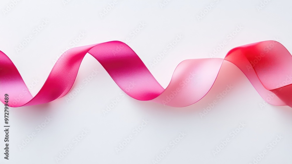 Poster ribbon loop in gradient hues from light pink to deep red, curled on a clean white background
