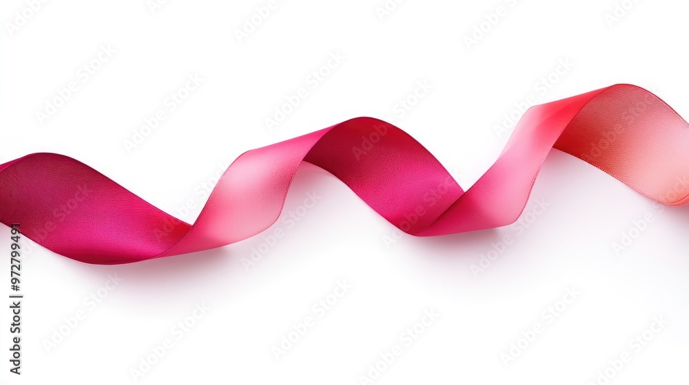 Poster ribbon loop in gradient hues from light pink to deep red, curled on a clean white background