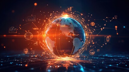 Obraz premium globes with business icons, AI 