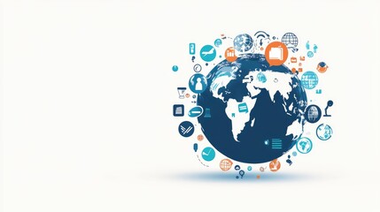 Fototapeta premium globes with business icons, AI 