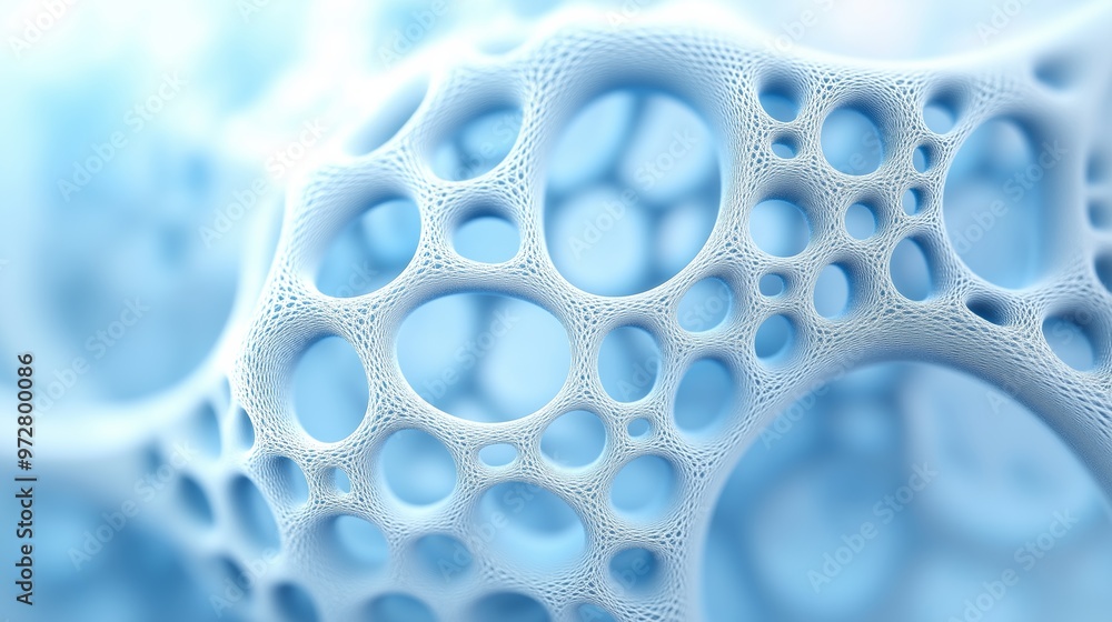 Poster the image is a close up of a blue and white pattern with many small circles. the circles are arrange