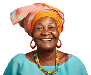 PNG African Grandmother smiling face portrait photography necklace.