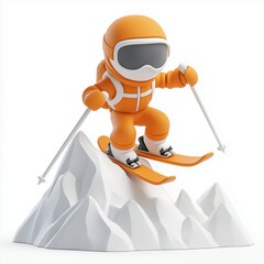 Person Skiing Down a Mountain Cartoon Clay Illustration, 3D Icon, Isolated on white background