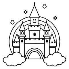 castle rainbow magic outline coloring book page line art drawing