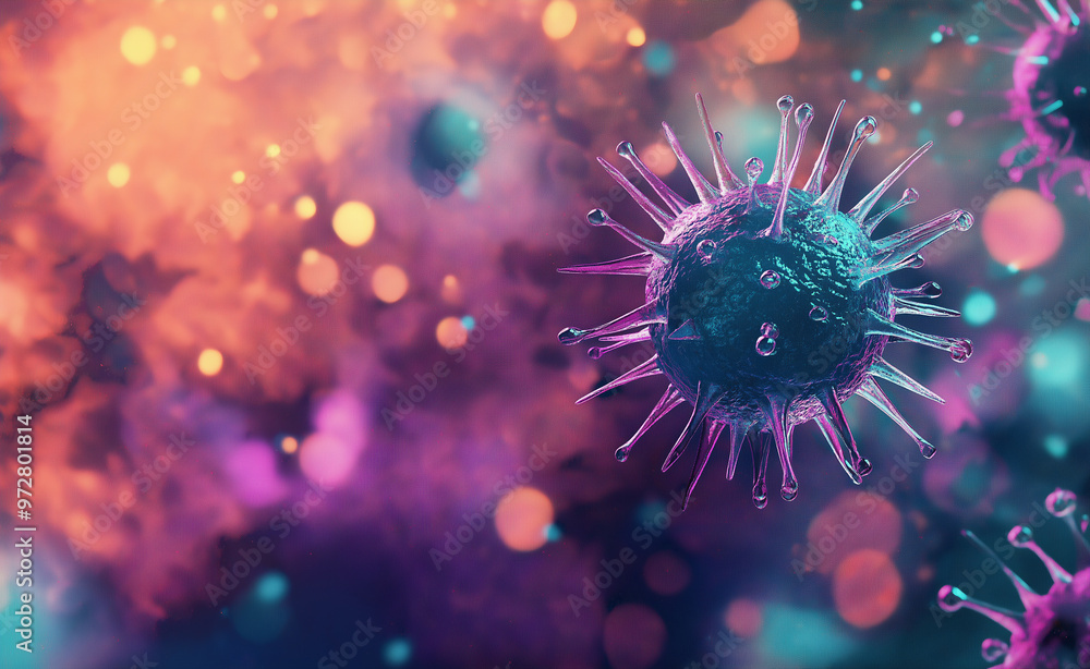 Poster abstract colorful representation of viruses in a microscopic view