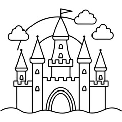 Fototapeta premium castle rainbow magic outline coloring book page line art drawing