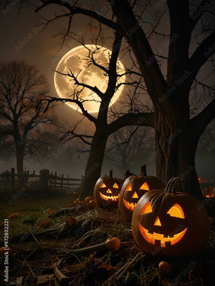 Wall mural halloween background with pumpkin