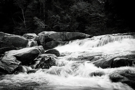 black and white waterfall
