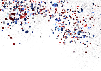Confetti - American national colors. USA Presidents Day, American Labor day, Memorial Day, US election concept.