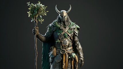 20. **Charming 3D model of a mystical druid warrior with a staff and nature-themed armor