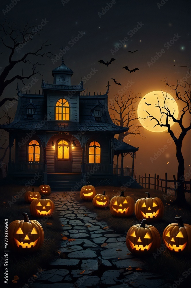 Wall mural halloween background with pumpkin