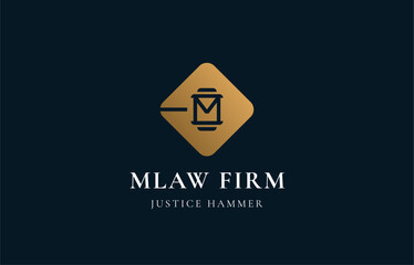 Logo Letter M and Hammer of Law, Justice, Law firm, lawyer. Editable file