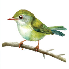 cute Common tailorbird watercolor clipart illustration isolated