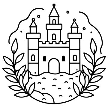 recommend clip art: castle seaweeds treasure outline coloring book page line art drawing