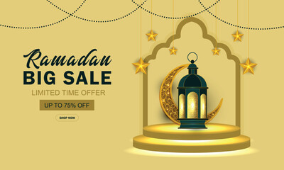 Ramadan big sale promotion poster banner with a podium for display product