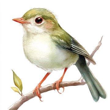 recommend clip art: cute Common tailorbird watercolor clipart illustration isolated