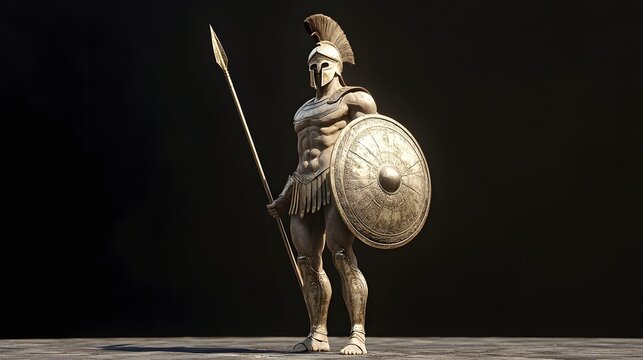 7. **3D depiction of an ancient Greek hoplite warrior with a spear and shield