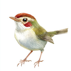 cute Common tailorbird watercolor clipart illustration isolated