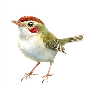 recommend clip art: cute Common tailorbird watercolor clipart illustration isolated