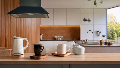 Obraz premium kitchen interior with a marble countertop island and modern design features