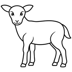 Baby Sheep line art vector black and white illustration