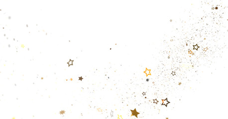 Abstract art with gold and white stars scattered on black background