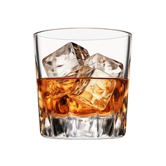 Collection of Whiskey Glasses with Ice Cubes Isolated