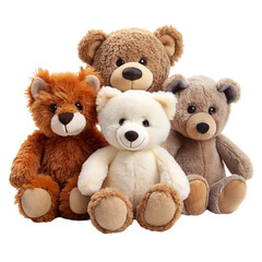 Tcutout set of 3 stuffed animal toys on white back Isolated on transparent background.