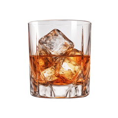 Collection of Whiskey Glasses with Ice Cubes Isolated
