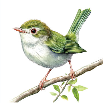 recommend clip art: cute Common tailorbird watercolor clipart illustration isolated