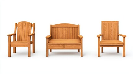 Set of three elegant wooden chairs showcasing a variety of designs, perfect for outdoor or indoor seating arrangements.