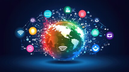 globes with network, WiFi,internet icons 