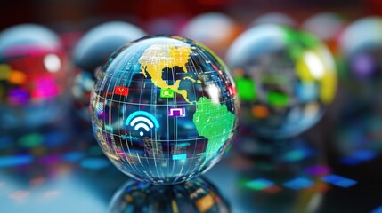 globes with network, WiFi,internet icons 