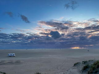 Sunset on the beach of the north sea island Romo in Denmark.