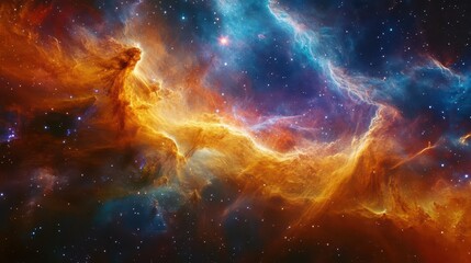Obraz premium cosmic nebula swirling with vibrant colors newborn stars glowing intensely wisps of stardust forming intricate patterns sense of vast scale and ethereal beauty