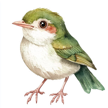 recommend clip art: cute Common tailorbird watercolor clipart illustration isolated