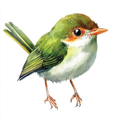 cute Common tailorbird watercolor clipart illustration isolated