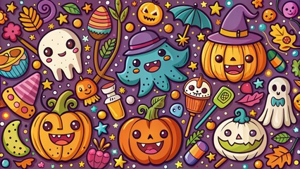 * Cutesy Halloween doodles with bold and bright colors