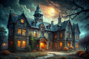 * Dark mysterious abandoned asylum spooky rooms creepy walls Halloween horror