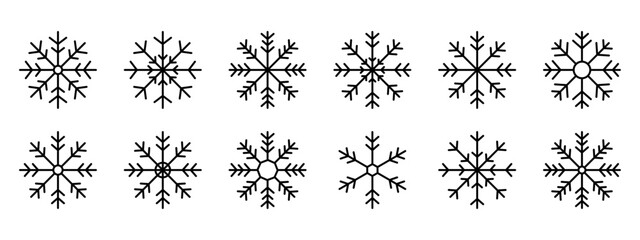 Set of Snowflakes icons. Black snowflake. Snowflakes template. Snowflake winter. Snowflake vector icon