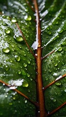 Close-Up of Rain-Kissed Greenery Capturing the Beauty of Water Droplets on a Vibrant Jungle Leaf