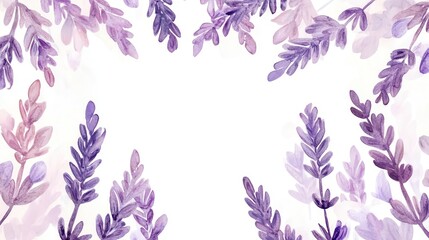 delicate watercolor border of lavender flowers soft purple hues and gentle brushstrokes creating a romantic botanical frame perfect for wedding stationery or spa branding