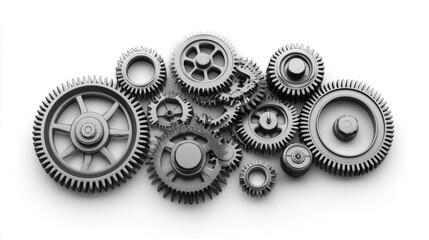 Intricate arrangement of gears, highlighting mechanical design concepts,illustrator 3D 