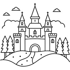 Fototapeta premium castle with background outline coloring book page line art drawing