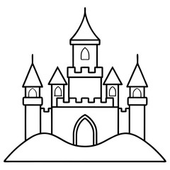 Fototapeta premium castle with background outline coloring book page line art drawing