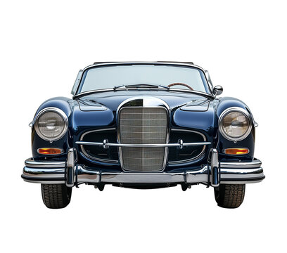 front view classic luxurious convertible car on transparent background